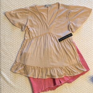 Absolutely Famous Tan V-Neck Top